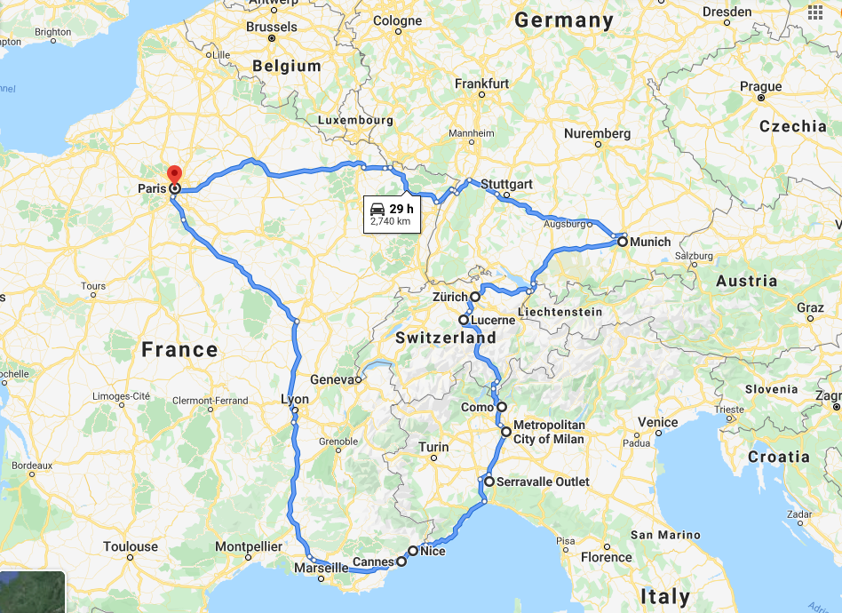 Europe Road Trip Itinerary Map